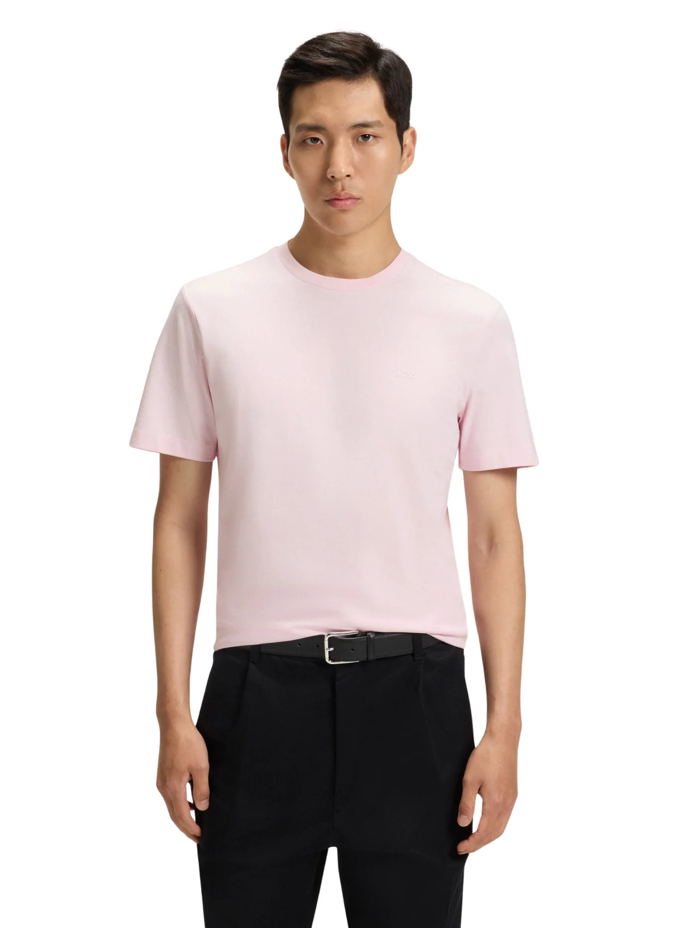 T-Shirt Boss rosa con logo tono su tono