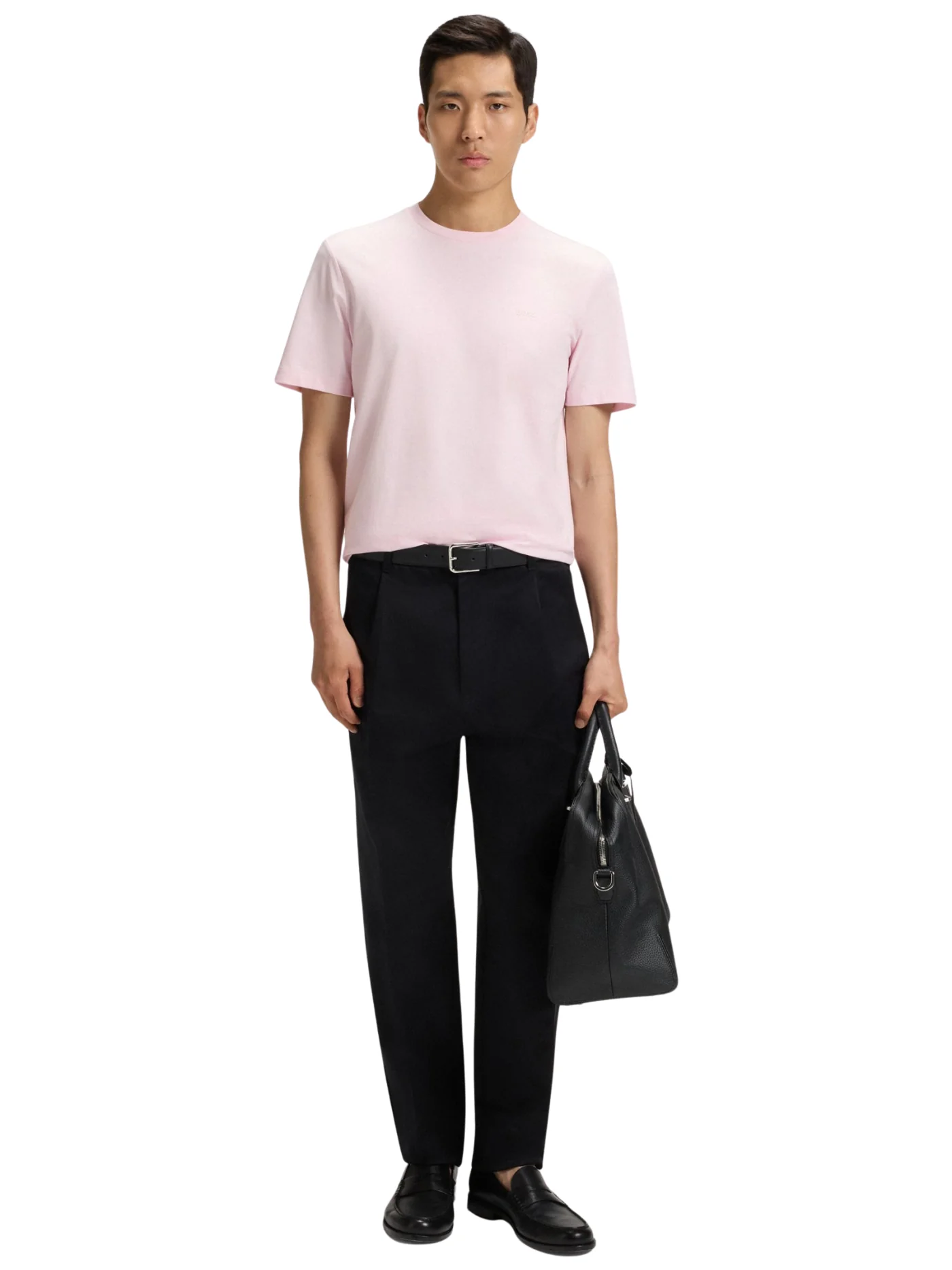 T-Shirt Boss rosa con logo tono su tono - Image 3