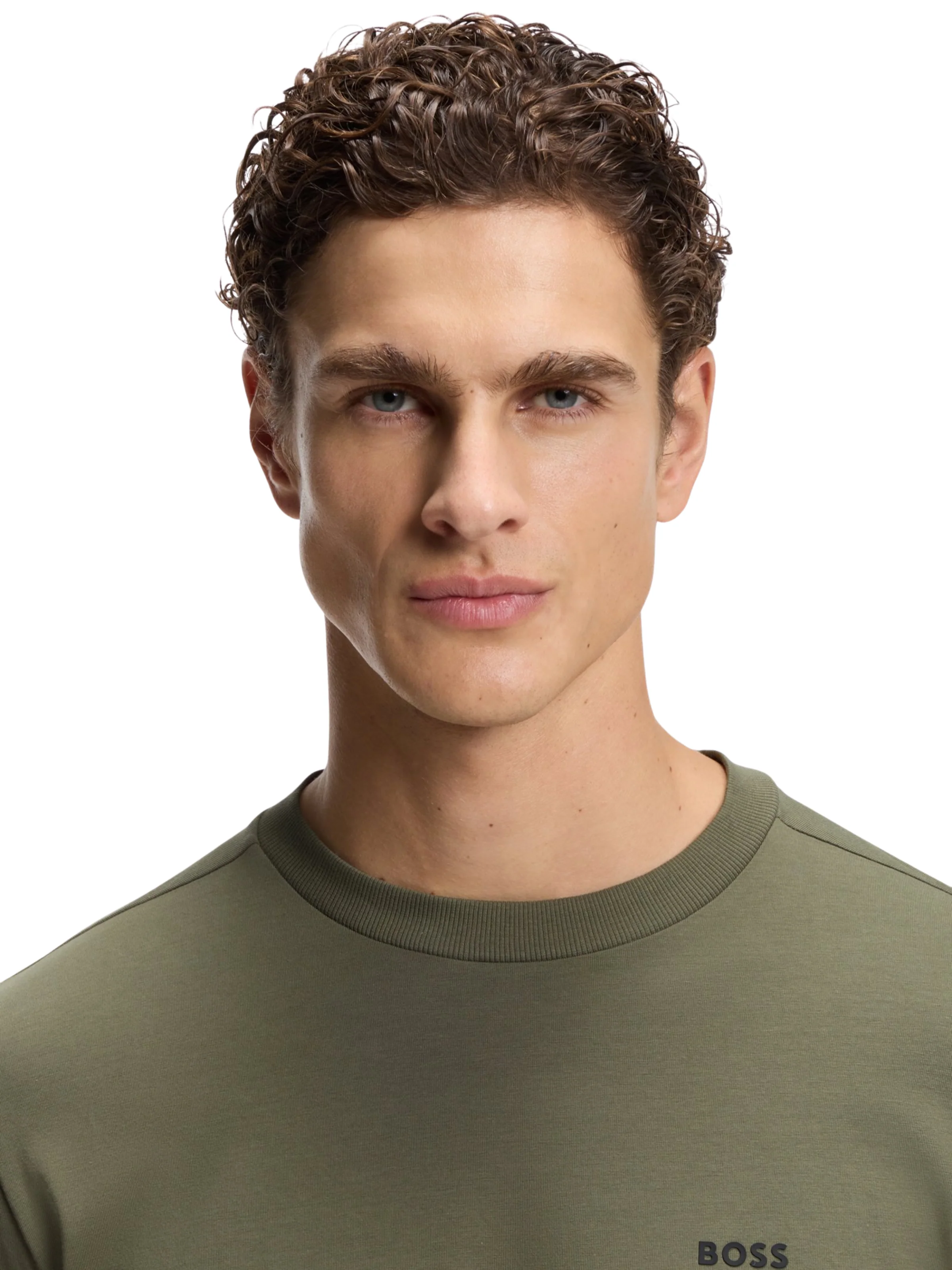 T-Shirt Boss verde oliva in cotone elasticizzato con logo - Image 3