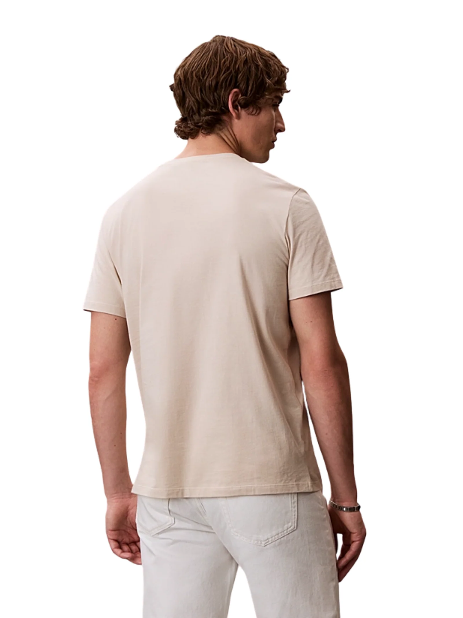 T-shirt Calvin Klein beige con monogramma logo - Image 2