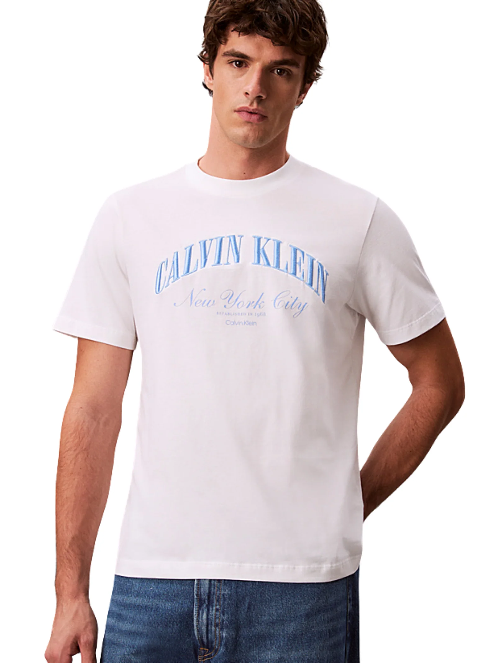T-shirt Calvin Klein bianca con logo NYC ricamato