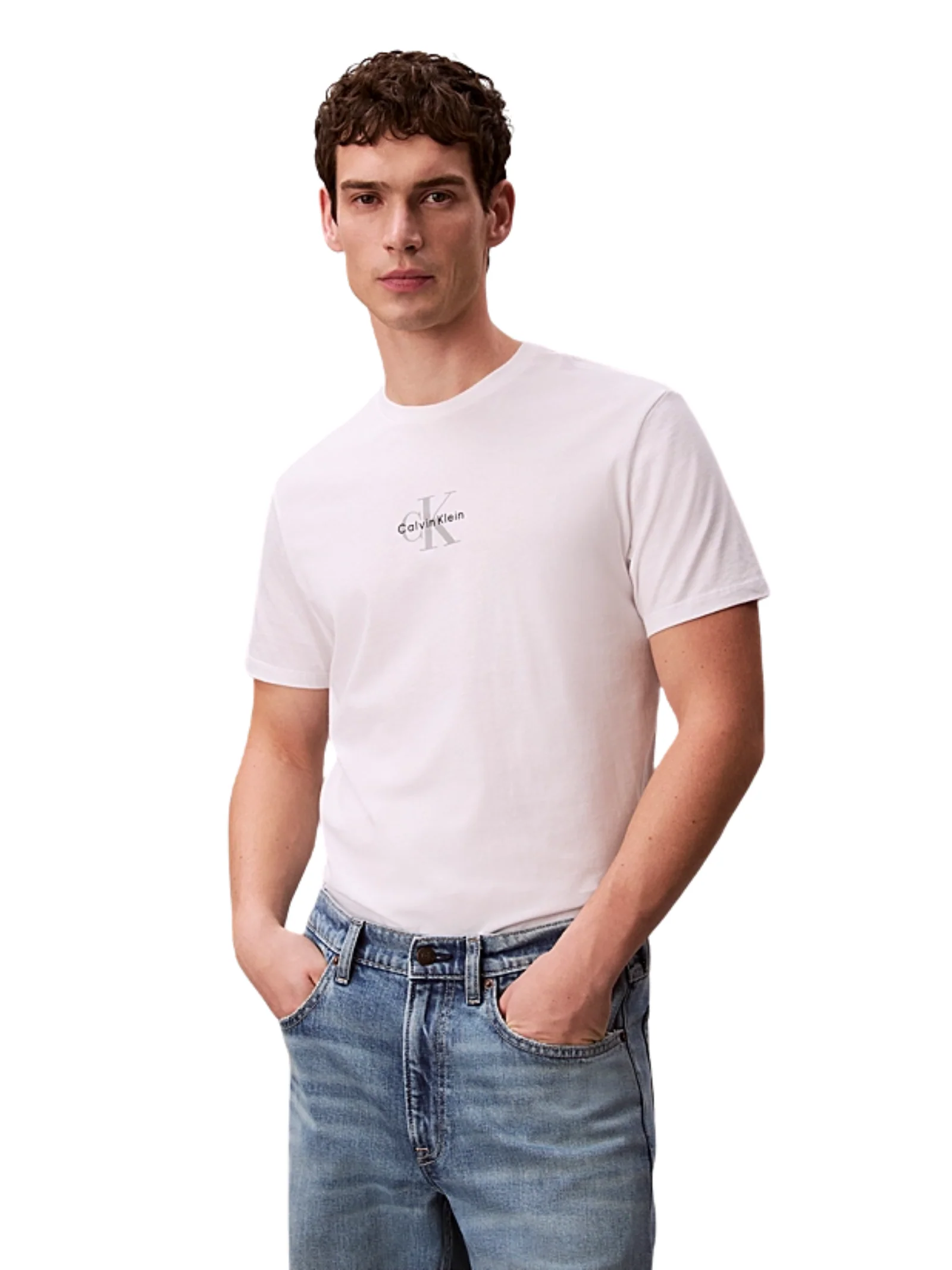 T-shirt Calvin Klein bianca con monogramma logo