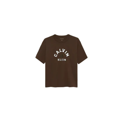 T-Shirt Calvin Klein marrone con logo lettering