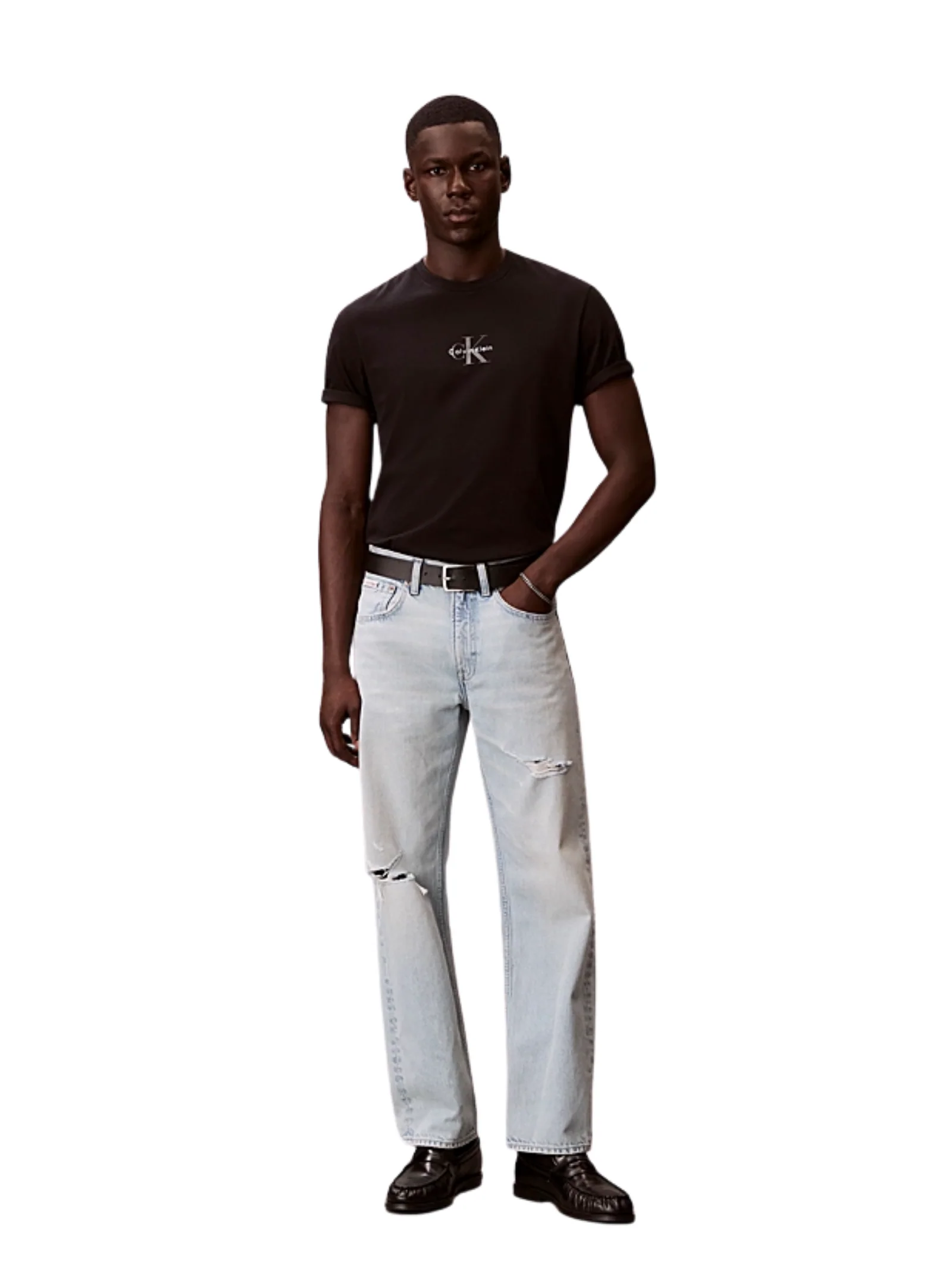 T-shirt Calvin Klein nera con monogramma logo - Image 3