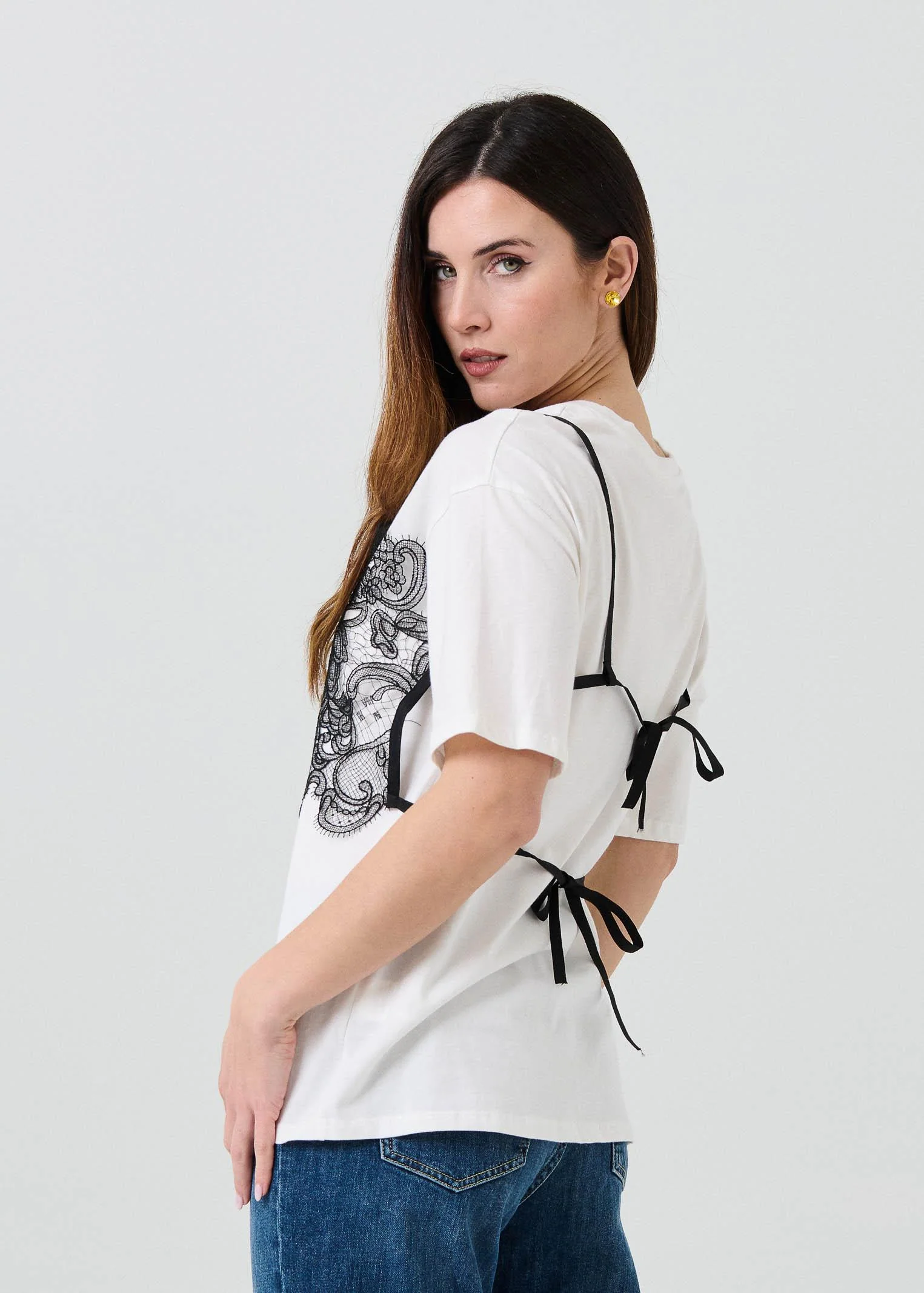 T-Shirt con corsetto in pizzo Vicolo bianca - Image 3
