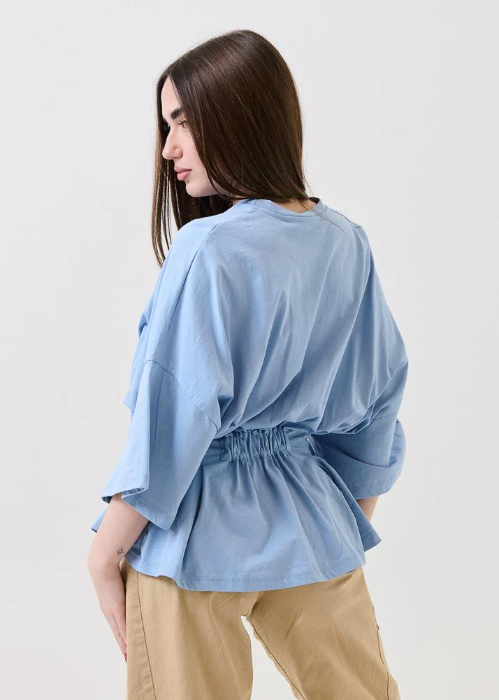 T-Shirt con pieghe in vita Haveone azzurra - Image 3