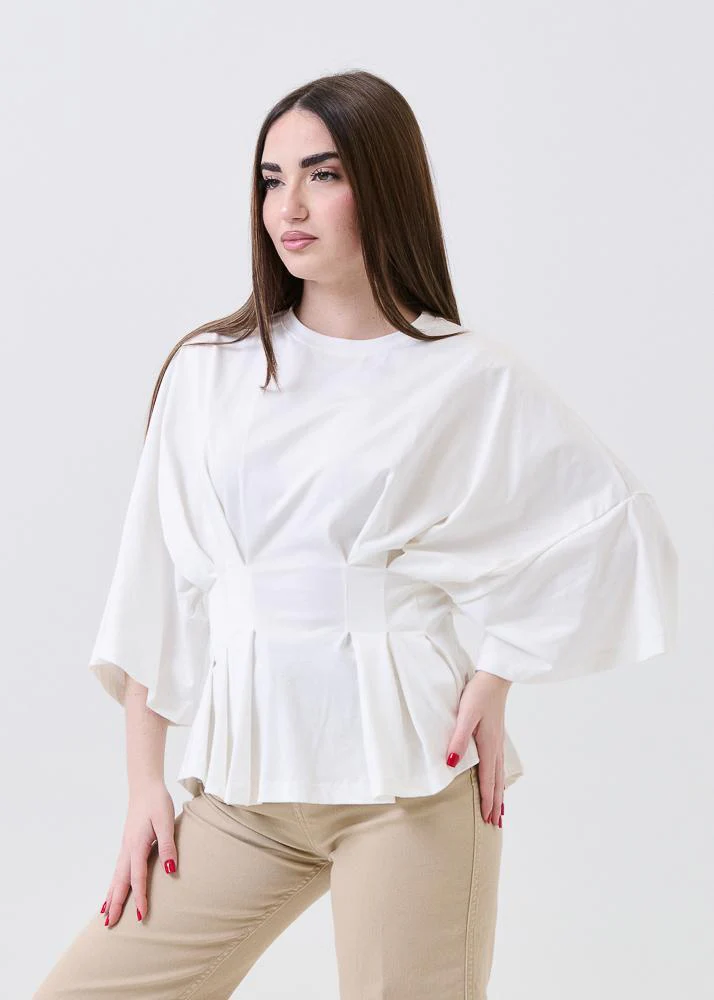 T-Shirt con pieghe in vita Haveone bianca - Image 2