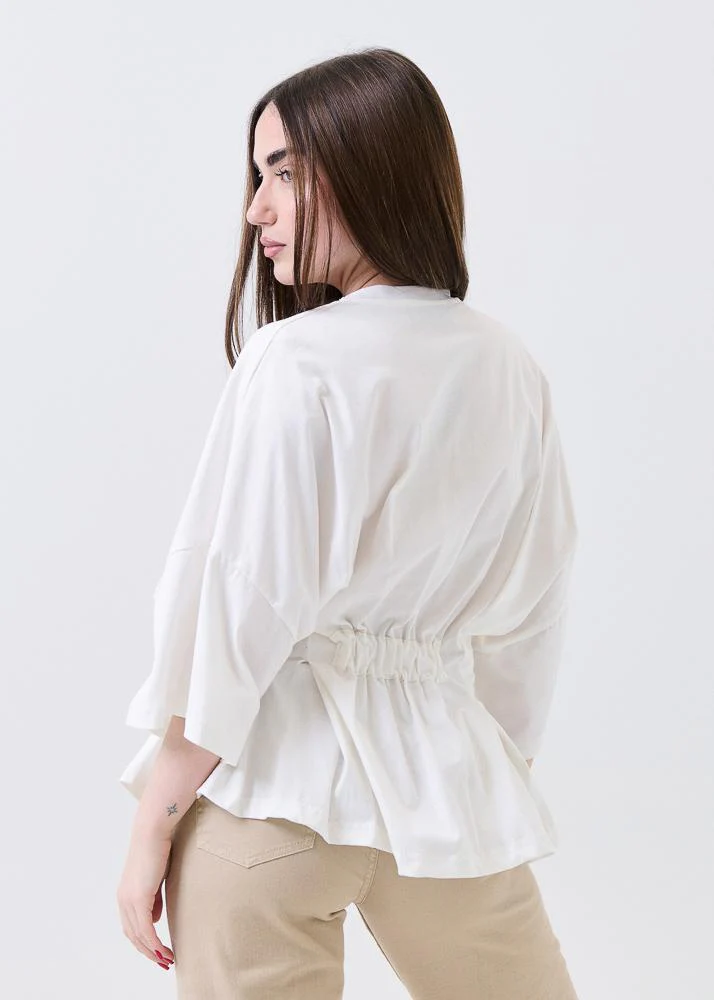 T-Shirt con pieghe in vita Haveone bianca - Image 3