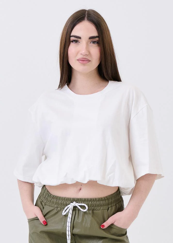 T-Shirt crop Haveone bianca a palloncino
