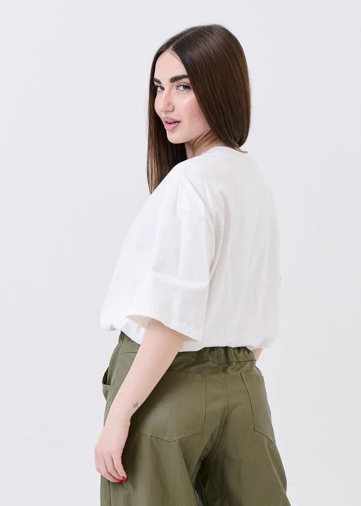T-Shirt crop Haveone bianca a palloncino - Image 3