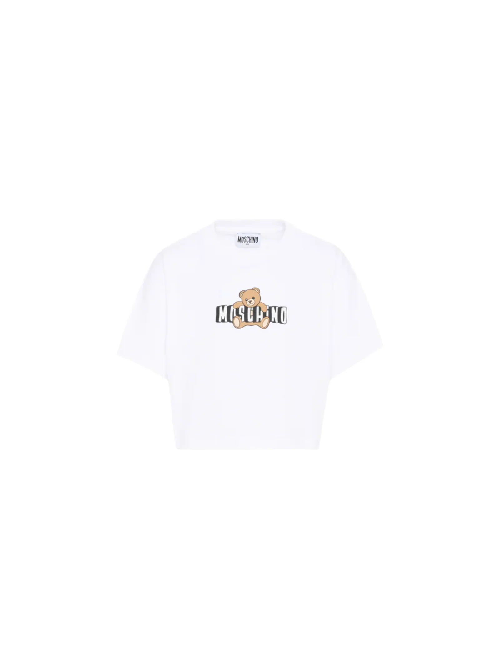 T-Shirt crop Moschino bianca con teddy bear