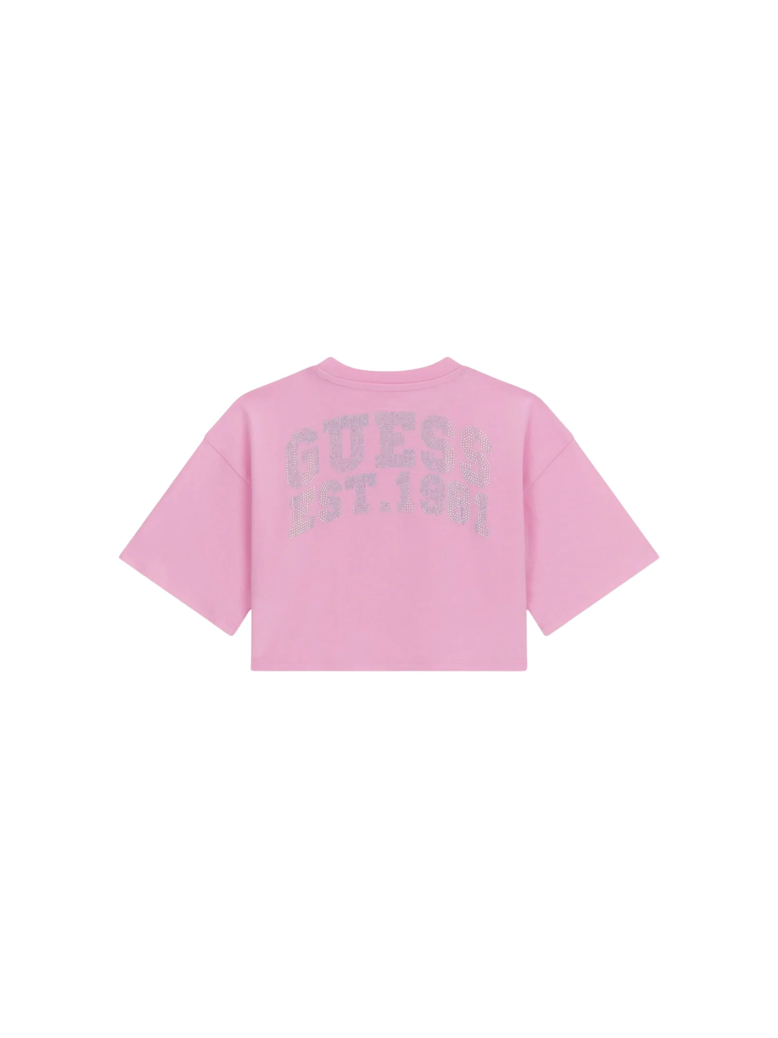 T-Shirt cropped Guess rosa con stampa "Guess est. 1981"