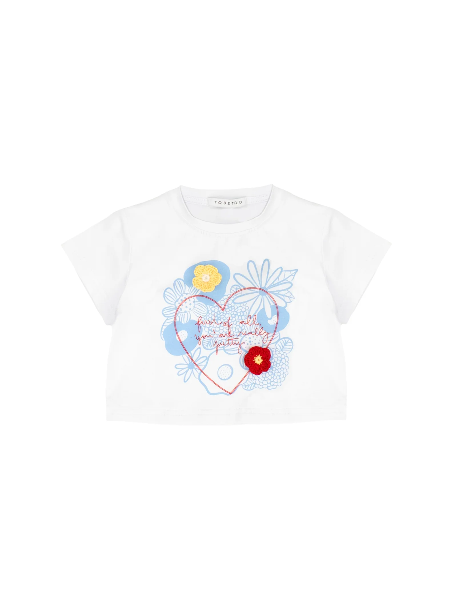 T-Shirt cropped Tobetoo bianca con stampa a fiori