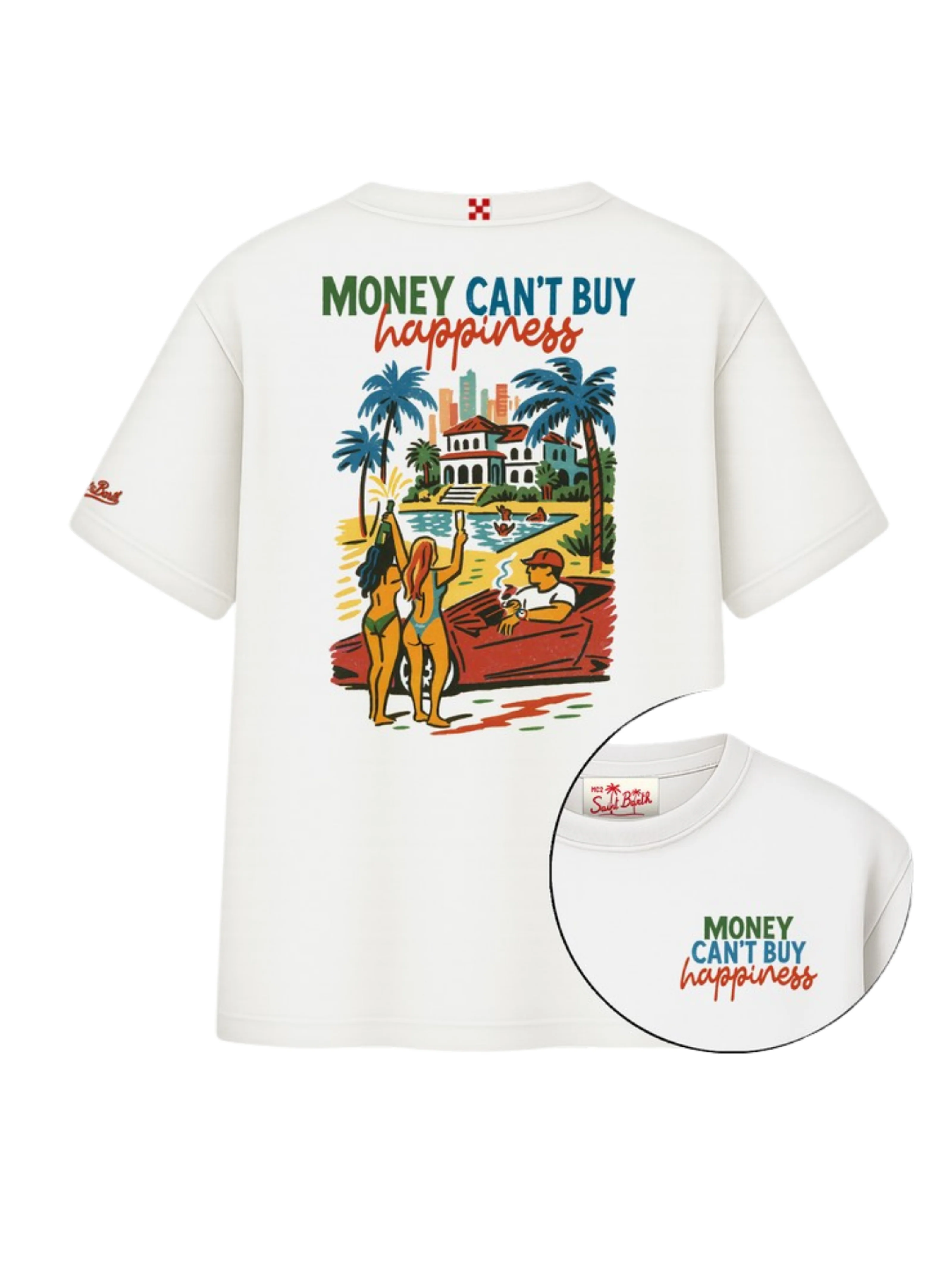 T-Shirt "Delmar" Saint Barth bianca "Money Can't Buy Happiness"