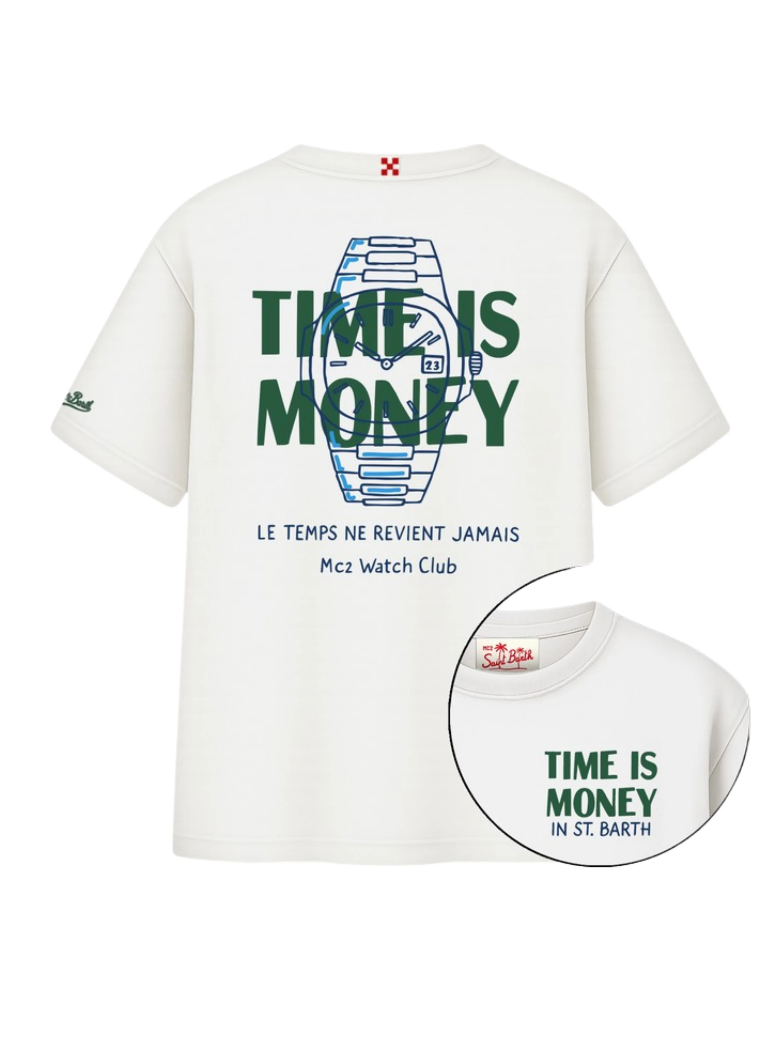 T-Shirt "Delmar" Saint Barth bianca "Time is Money in St. Barth"