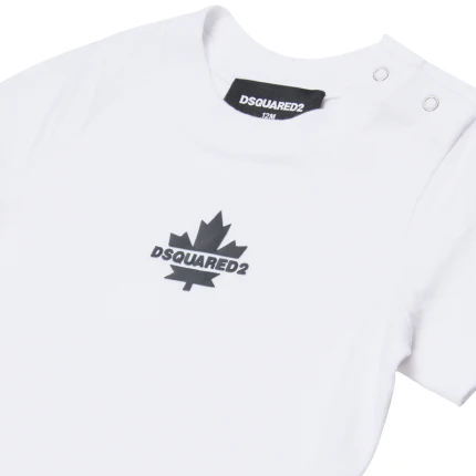 T-Shirt Dsquared bianca con foglia d'acero e logo - Image 3