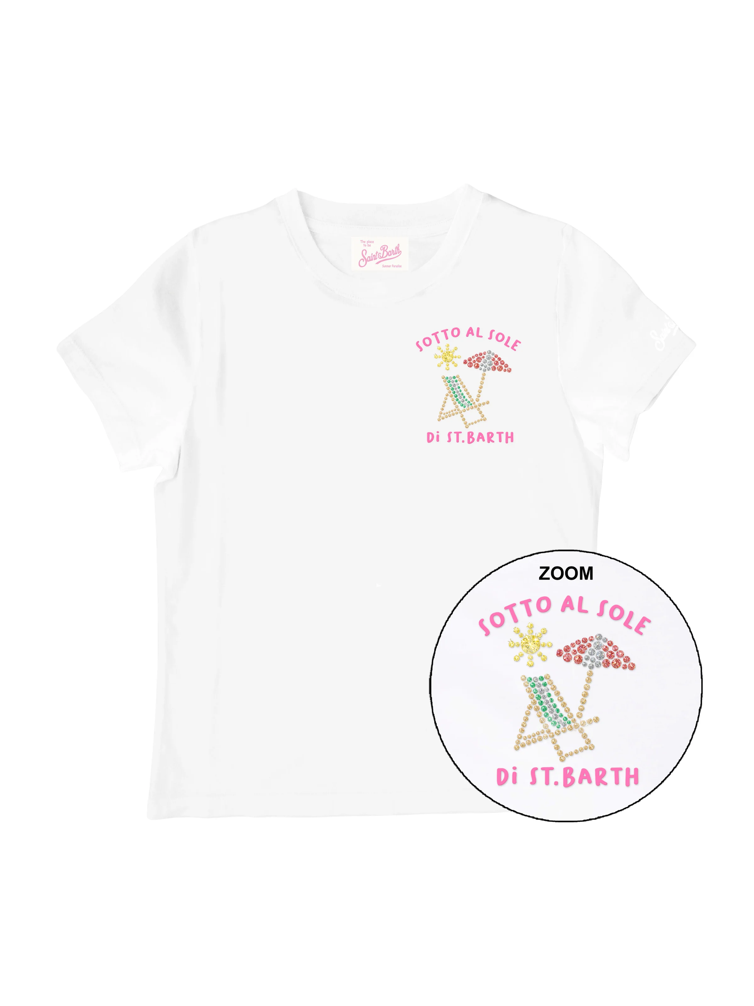 T-Shirt "Elly" Saint Barth bianca "Sotto al sole di St. Barth"