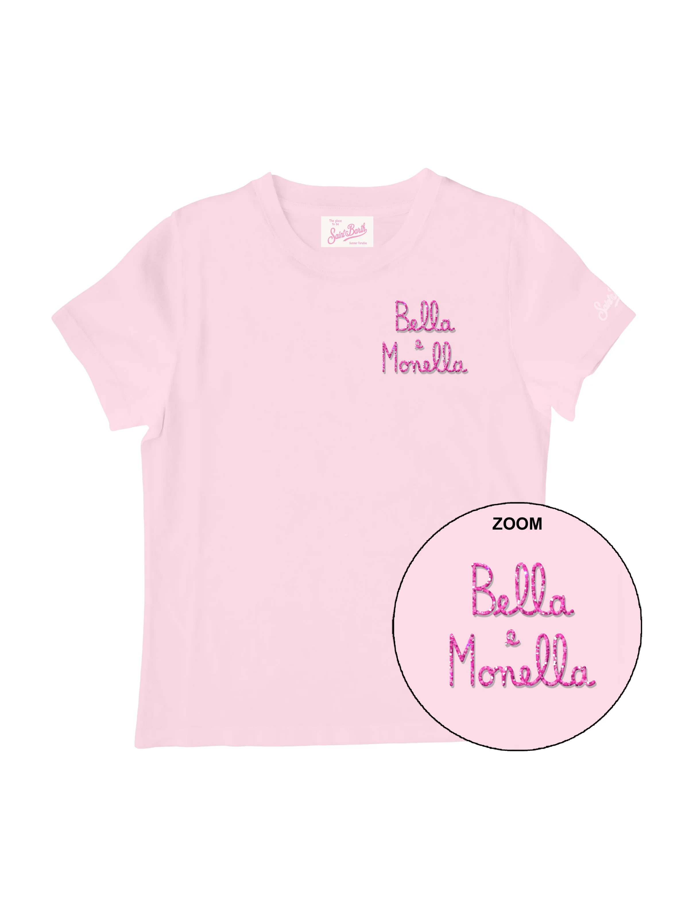 T-Shirt "Elly" Saint Barth rosa con scritta "Bella e Monella"