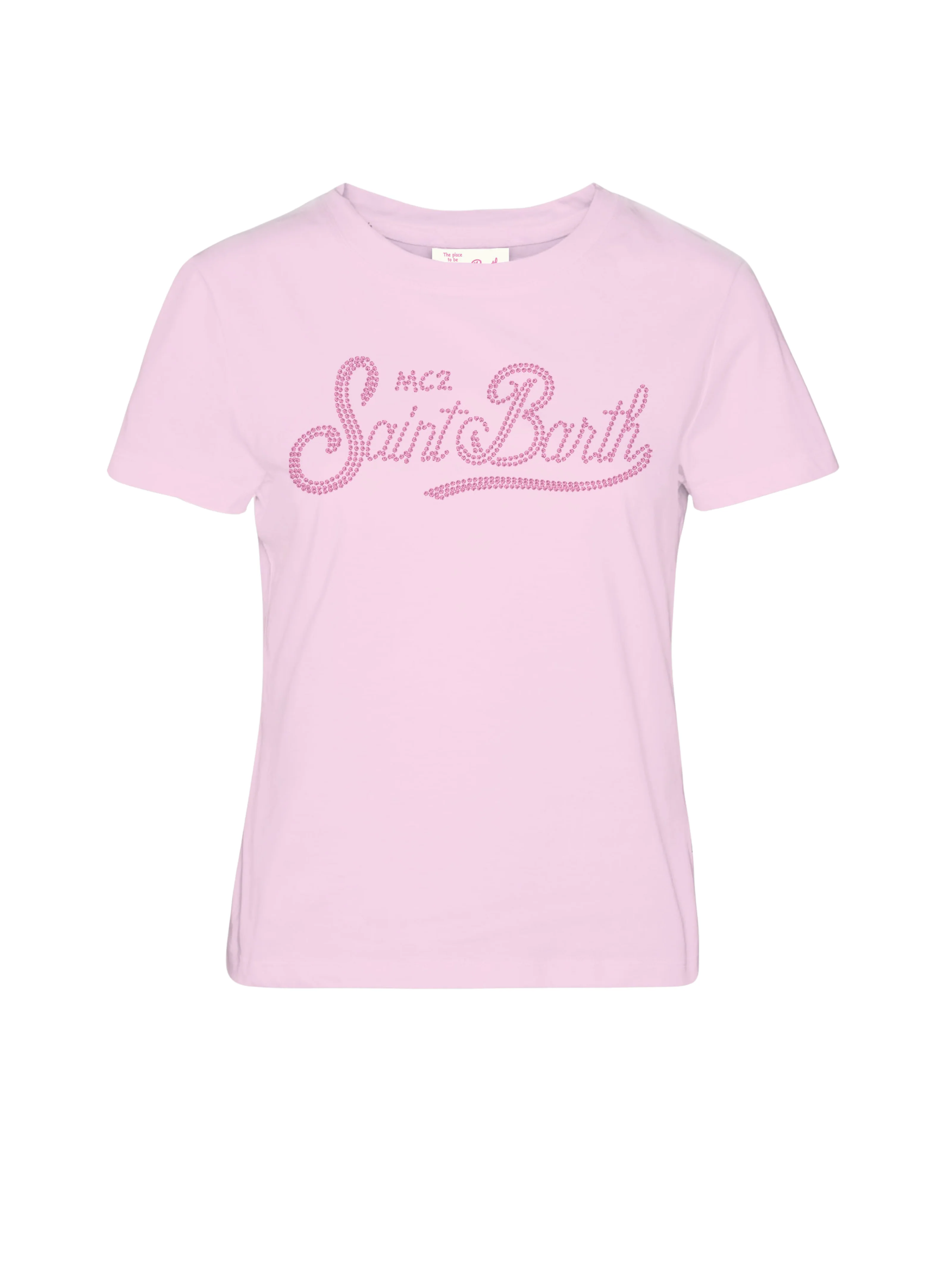 T-Shirt "Emilie" Saint Barth rosa con logo lettering in strass