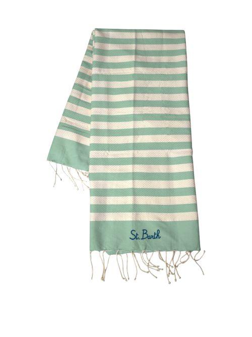 Telo mare "Foutas" Saint Barth a righe beige e verde