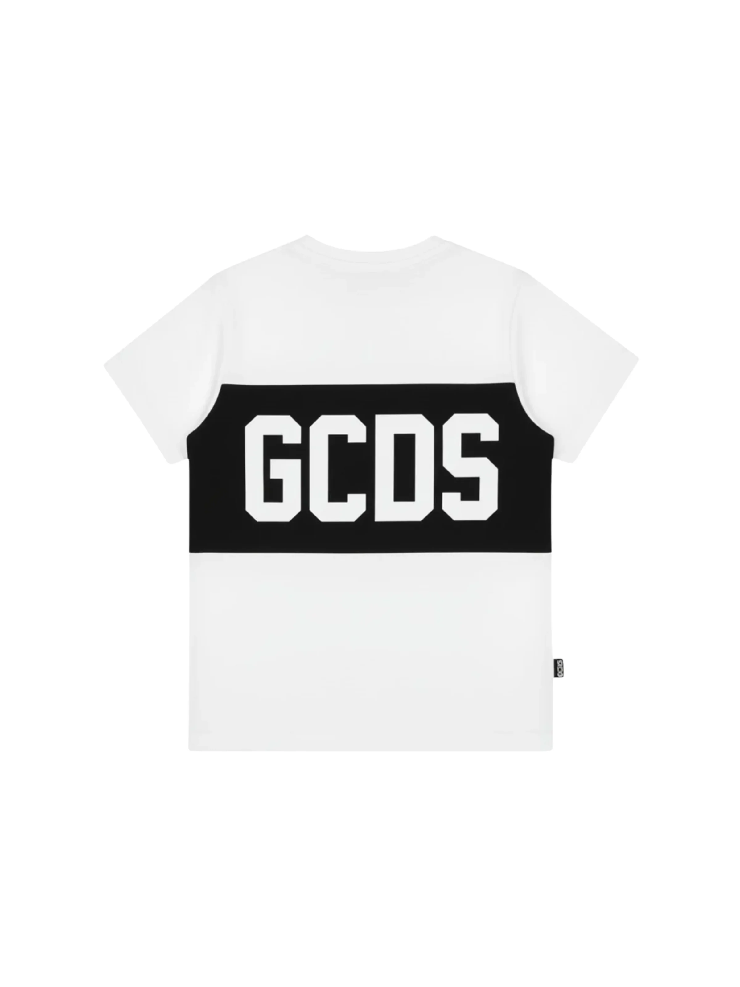 T-Shirt GCDS bianca con banda nera e logo frontale e posteriore - Image 2