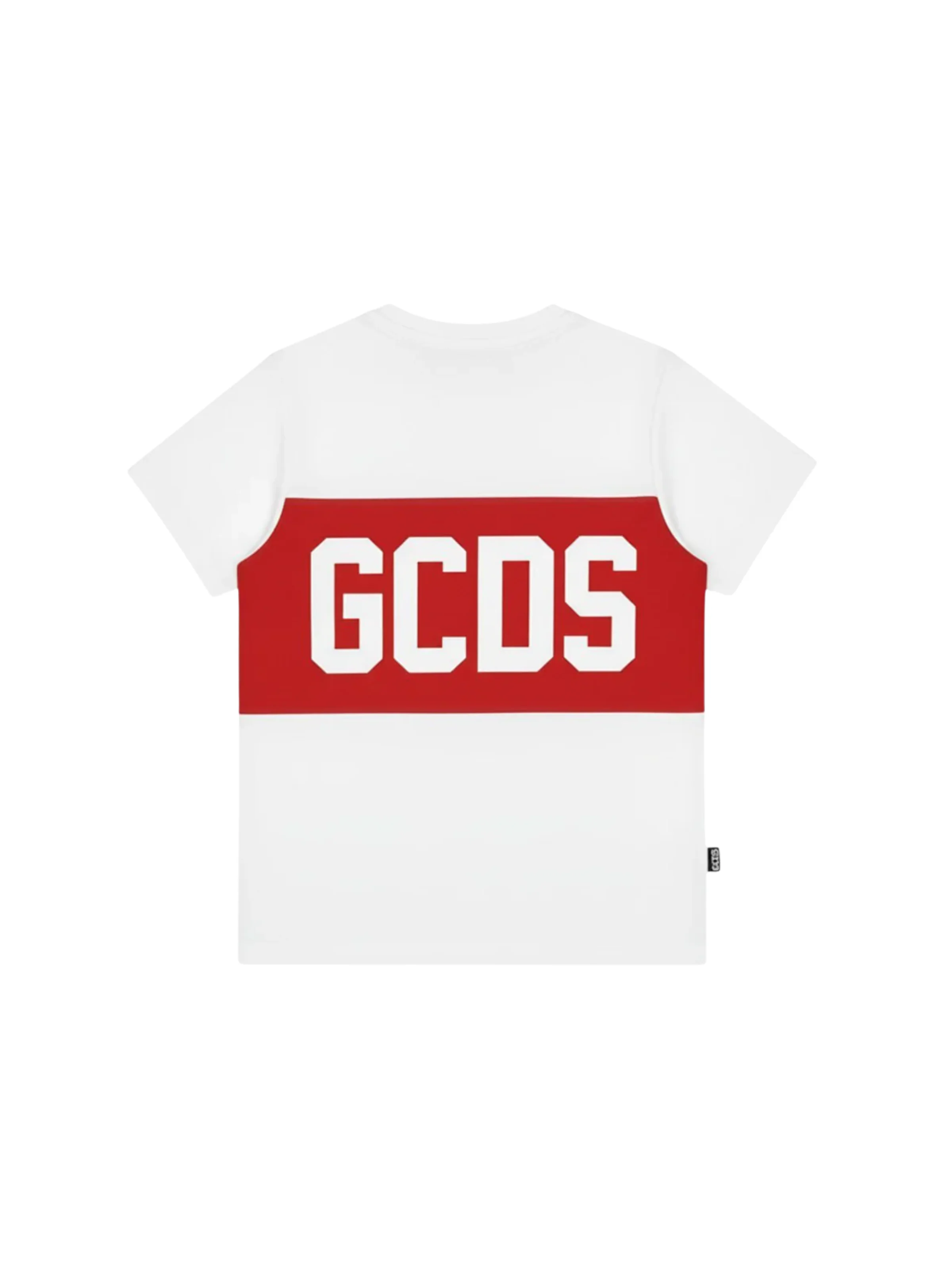 T-Shirt GCDS bianca con banda rossa e logo frontale e posteriore - Image 2