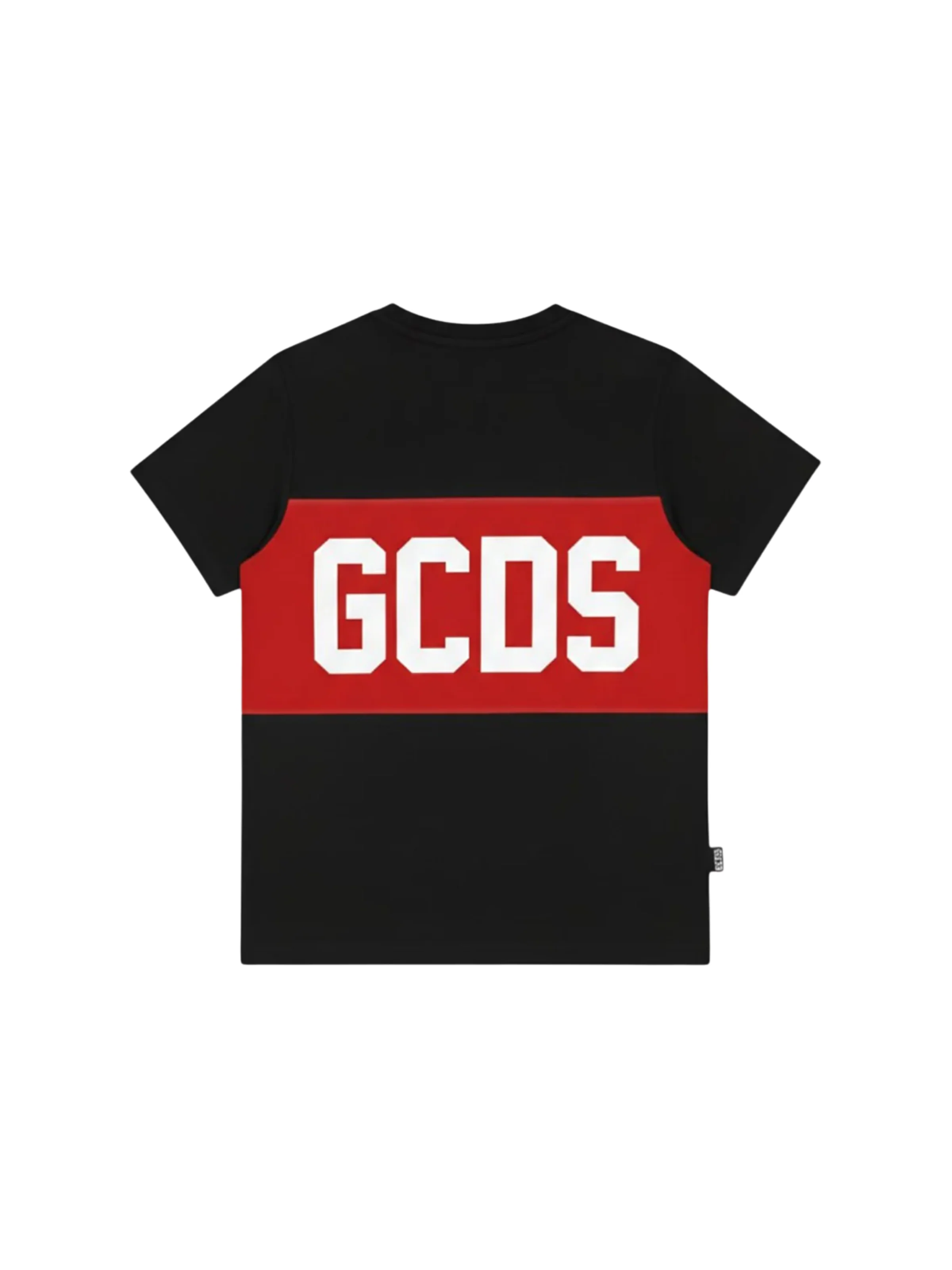 T-Shirt GCDS nera con banda rossa e logo frontale e posteriore - Image 2