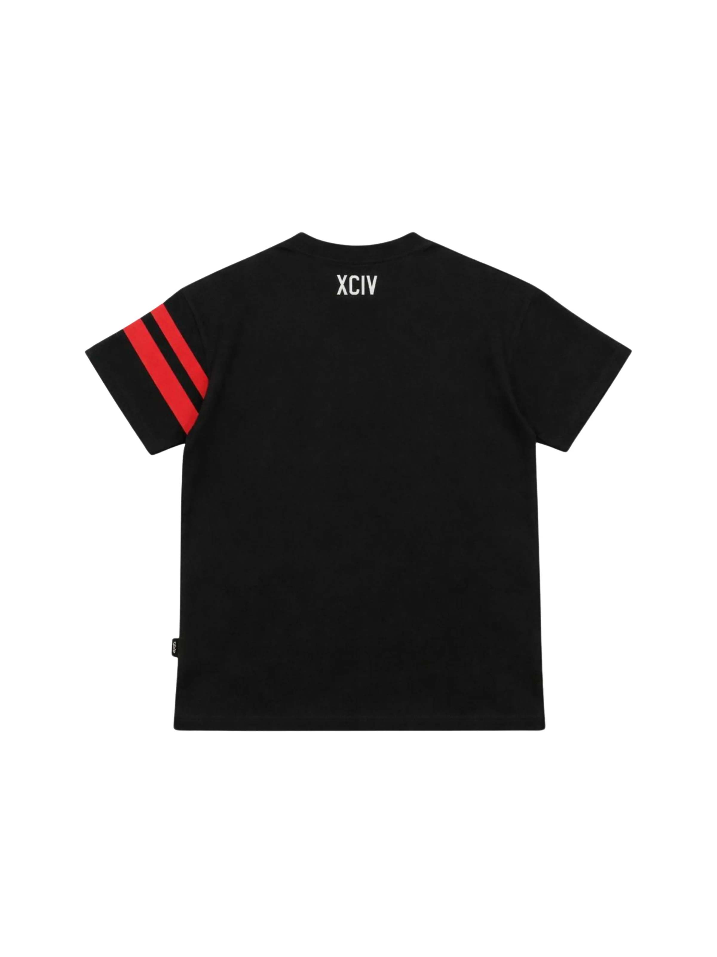 T-Shirt GCDS nera con logo frontale e bande rosse su spalla - Image 3