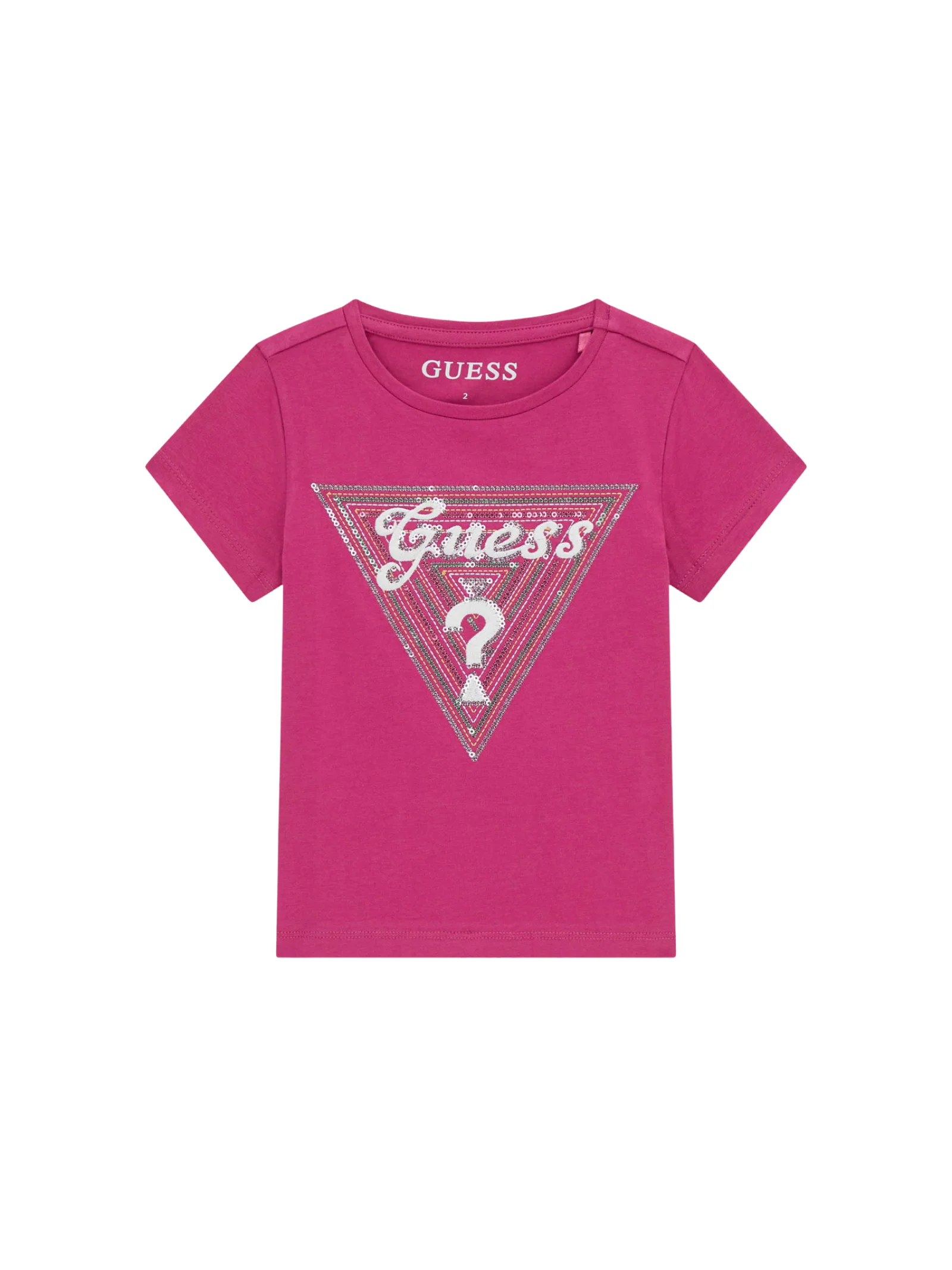 T-Shirt Guess fucsia con stampa triangolare