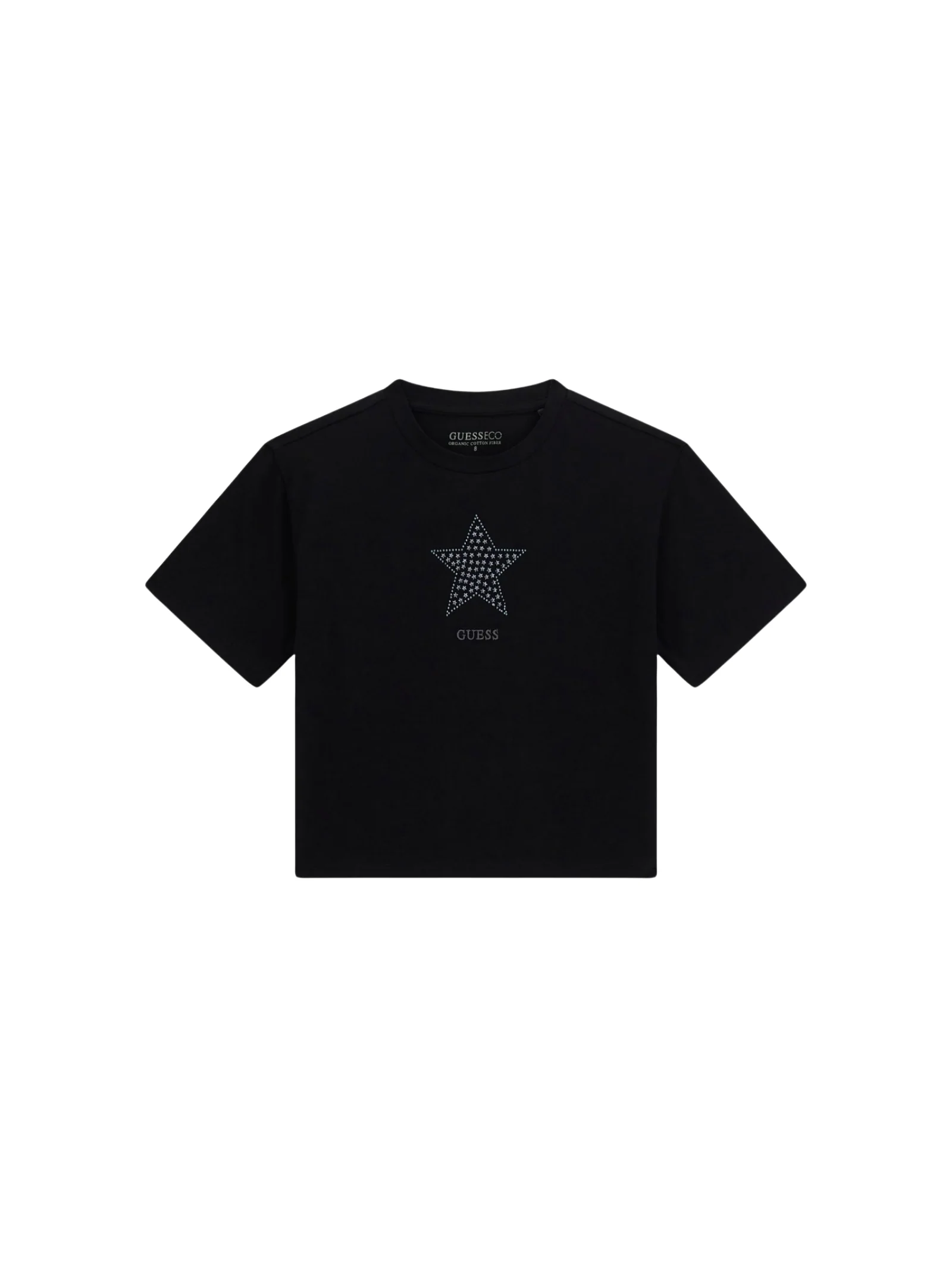 T-Shirt Guess nera con stella in strass e logo