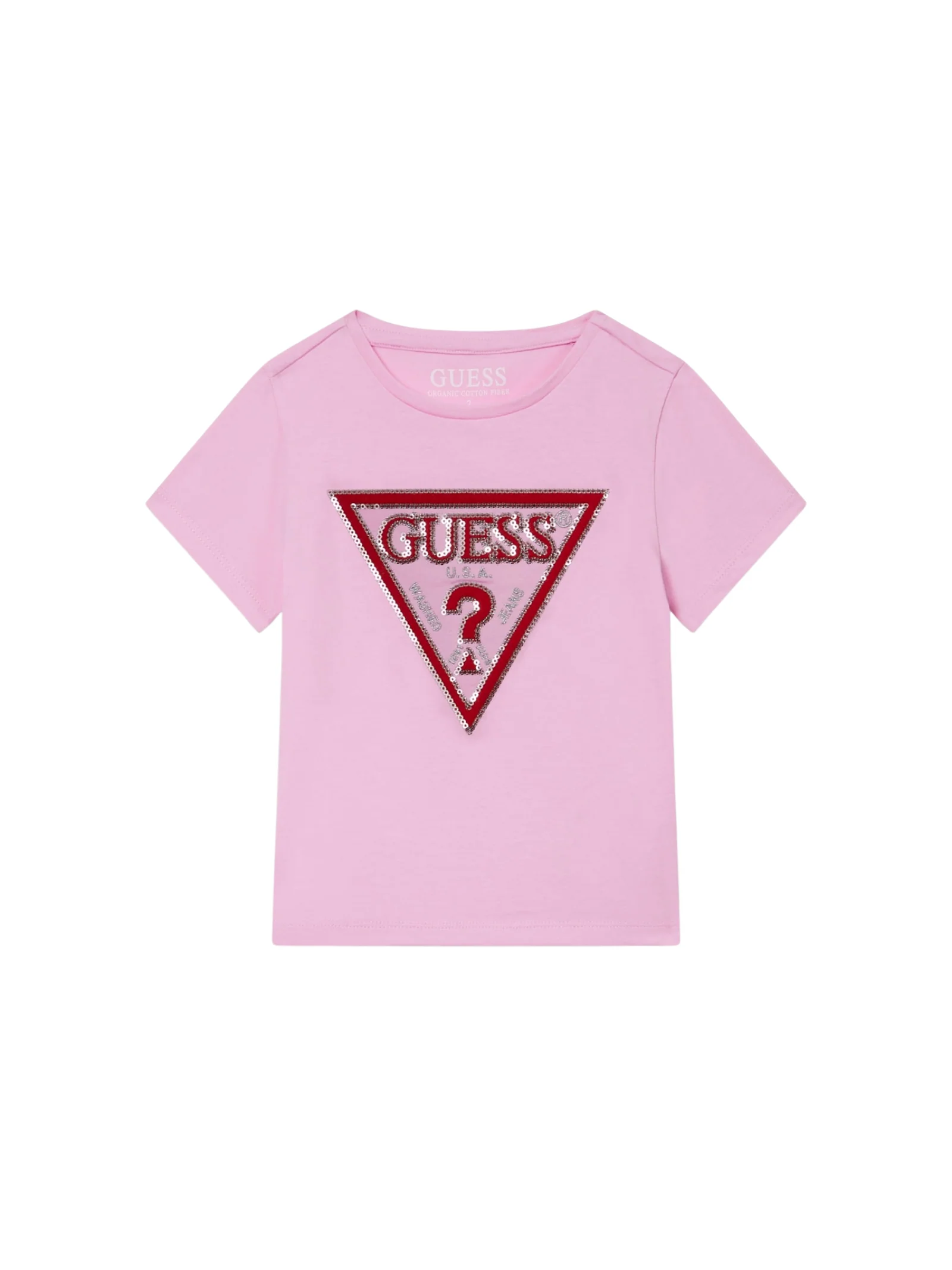 T-Shirt Guess rosa con logo triangolare rosso