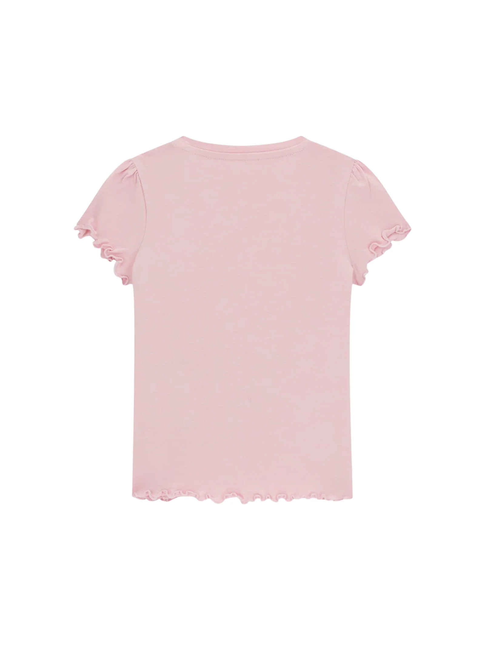 T-Shirt Guess rosa con stampa borsetta frontale e bordi arricciati - Image 2