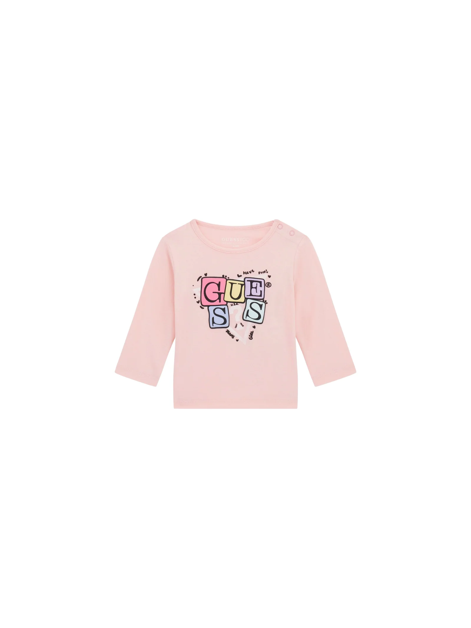T-Shirt Guess rosa con stampa logo multicolor