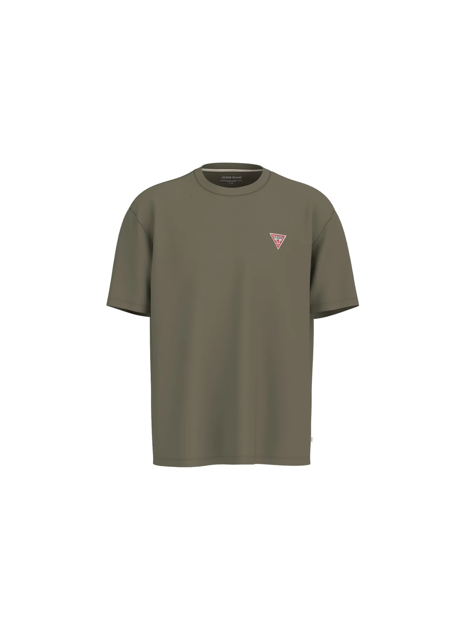 T-Shirt Guess verde militare con piccolo logo triangolare