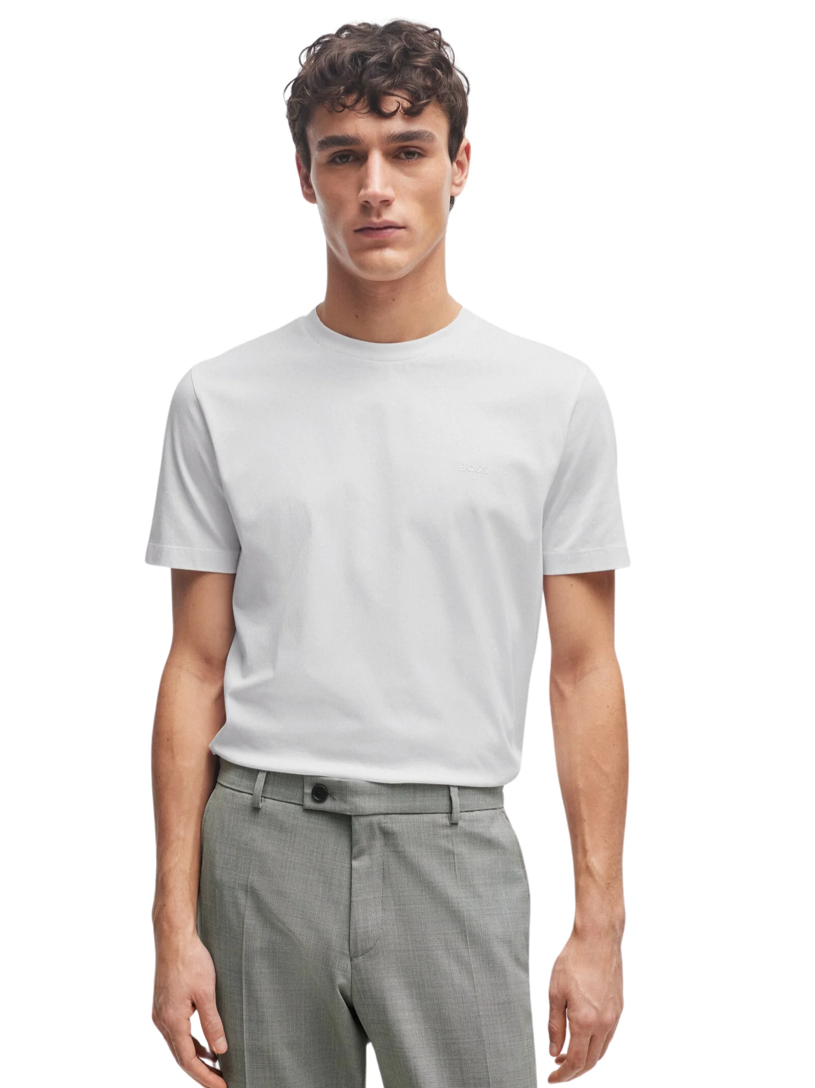 T-Shirt Hugo Boss bianca con logo stampato in gomma - Image 3