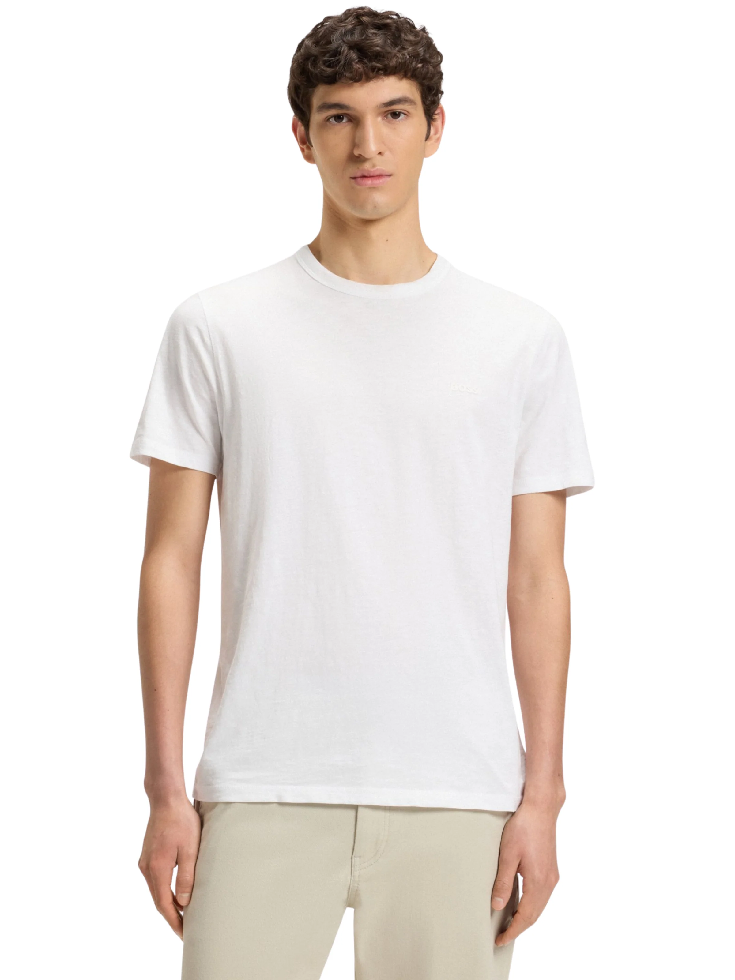 T-Shirt in jersey Boss bianca con logo tono su tono - Image 2