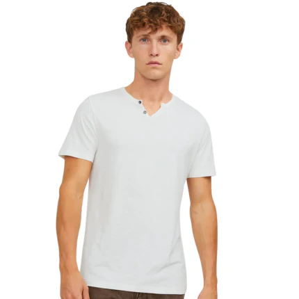 T-Shirt Jack & Jones bianco con bottoncini al collo - Image 3