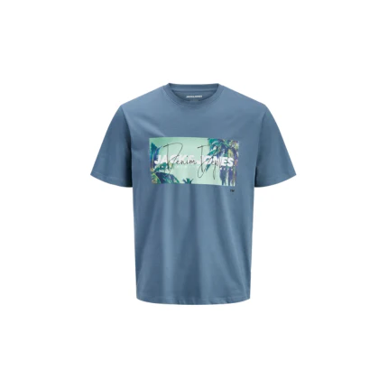 T-Shirt Jack & Jones blu con stampa tropicale e logo