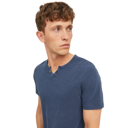 T-Shirt Jack & Jones blu navy con bottoncini al collo - Image 2