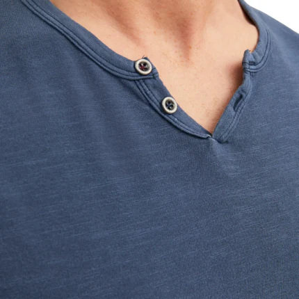T-Shirt Jack & Jones blu navy con bottoncini al collo - Image 3