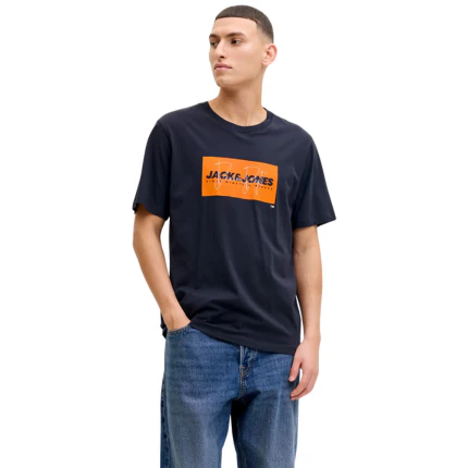 T-Shirt Jack & Jones blu navy con stampa frontale e logo - Image 3