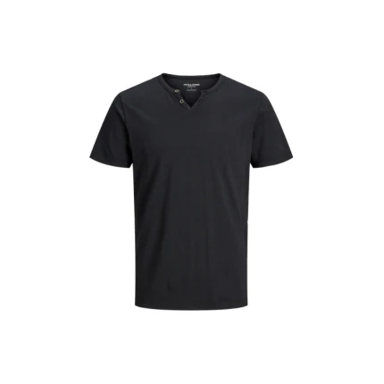 T-Shirt Jack & Jones nera con bottoncini al collo