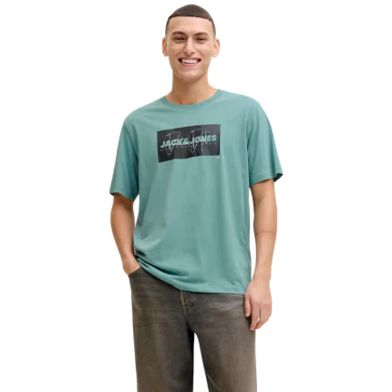 T-Shirt Jack & Jones verde acqua con stampa frontale e logo - Image 3