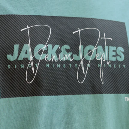 T-Shirt Jack & Jones verde acqua con stampa frontale e logo - Image 4