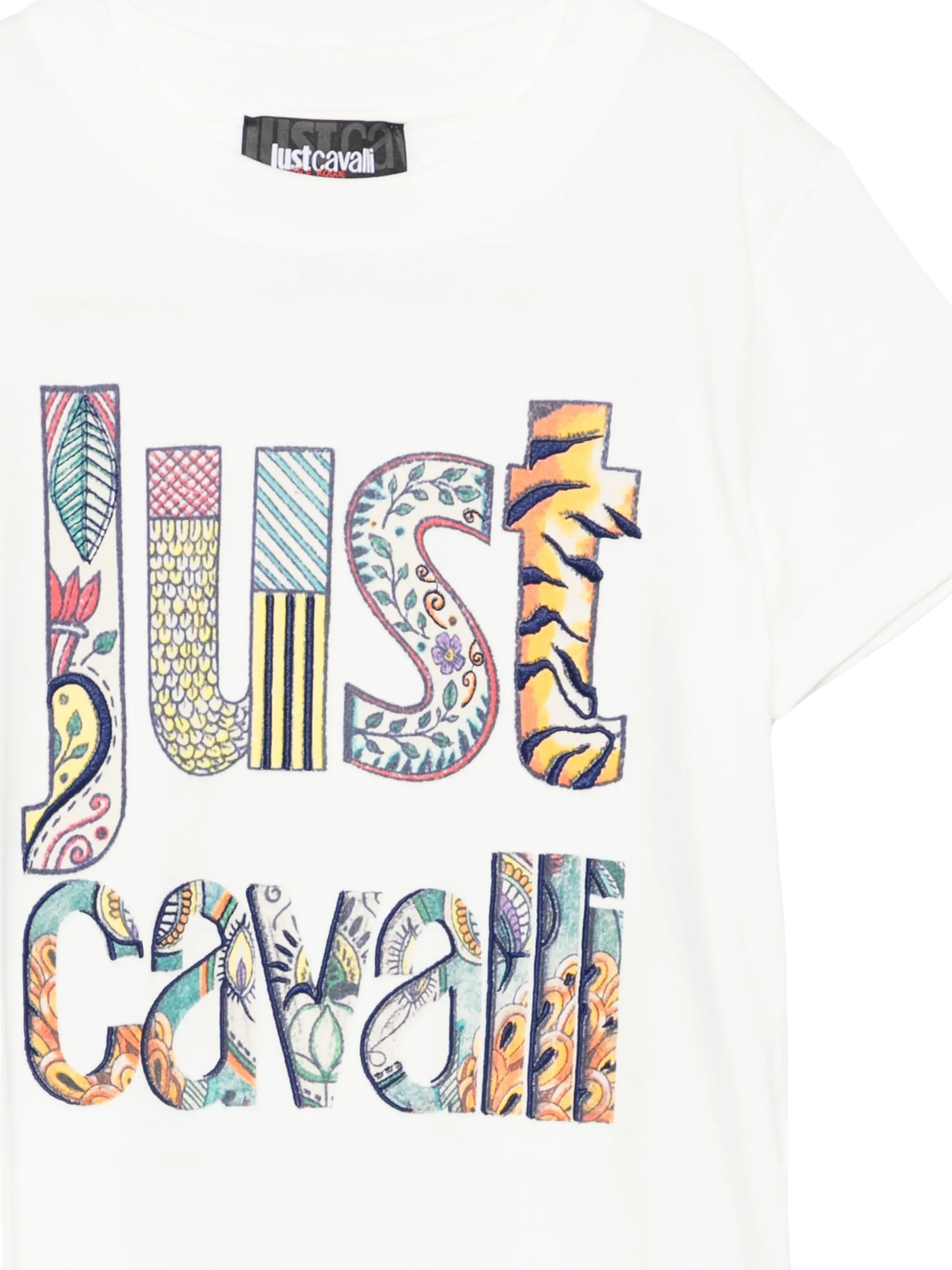 T-Shirt Just Cavalli bianca con logo a fantasia - Image 2