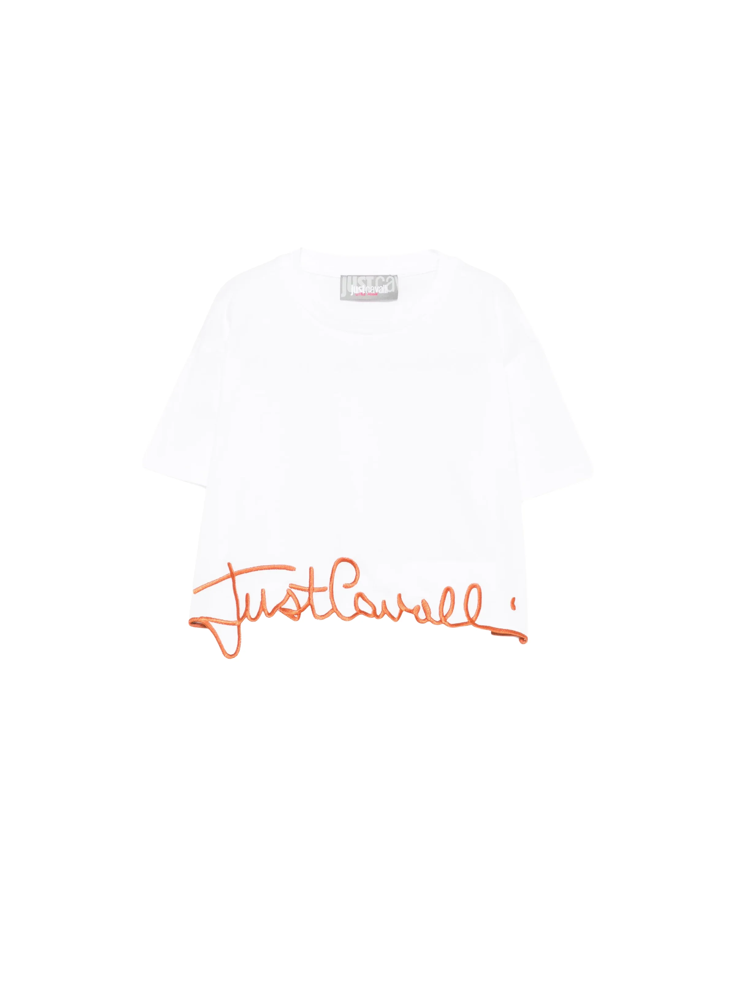 T-Shirt Just Cavalli bianca con logo in corsivo arancione