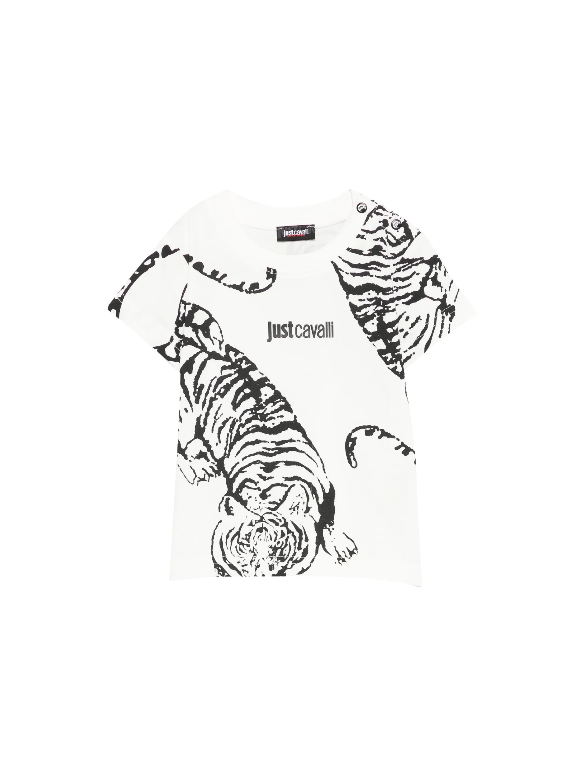 T-Shirt Just Cavalli bianca con stampa animalier e logo
