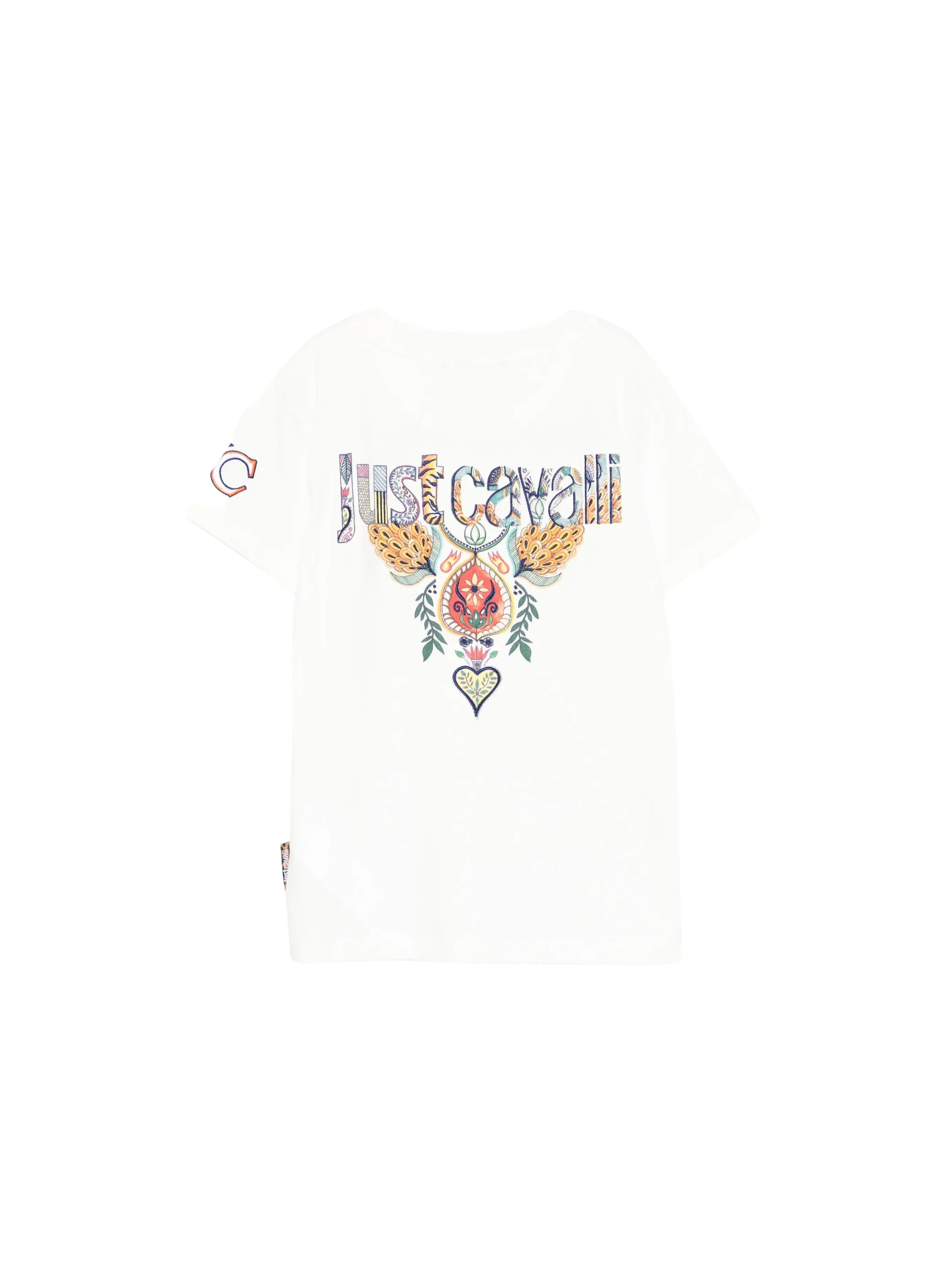 T-Shirt Just Cavalli bianca con stampa sole frontale e maxi grafica posteriore - Image 3