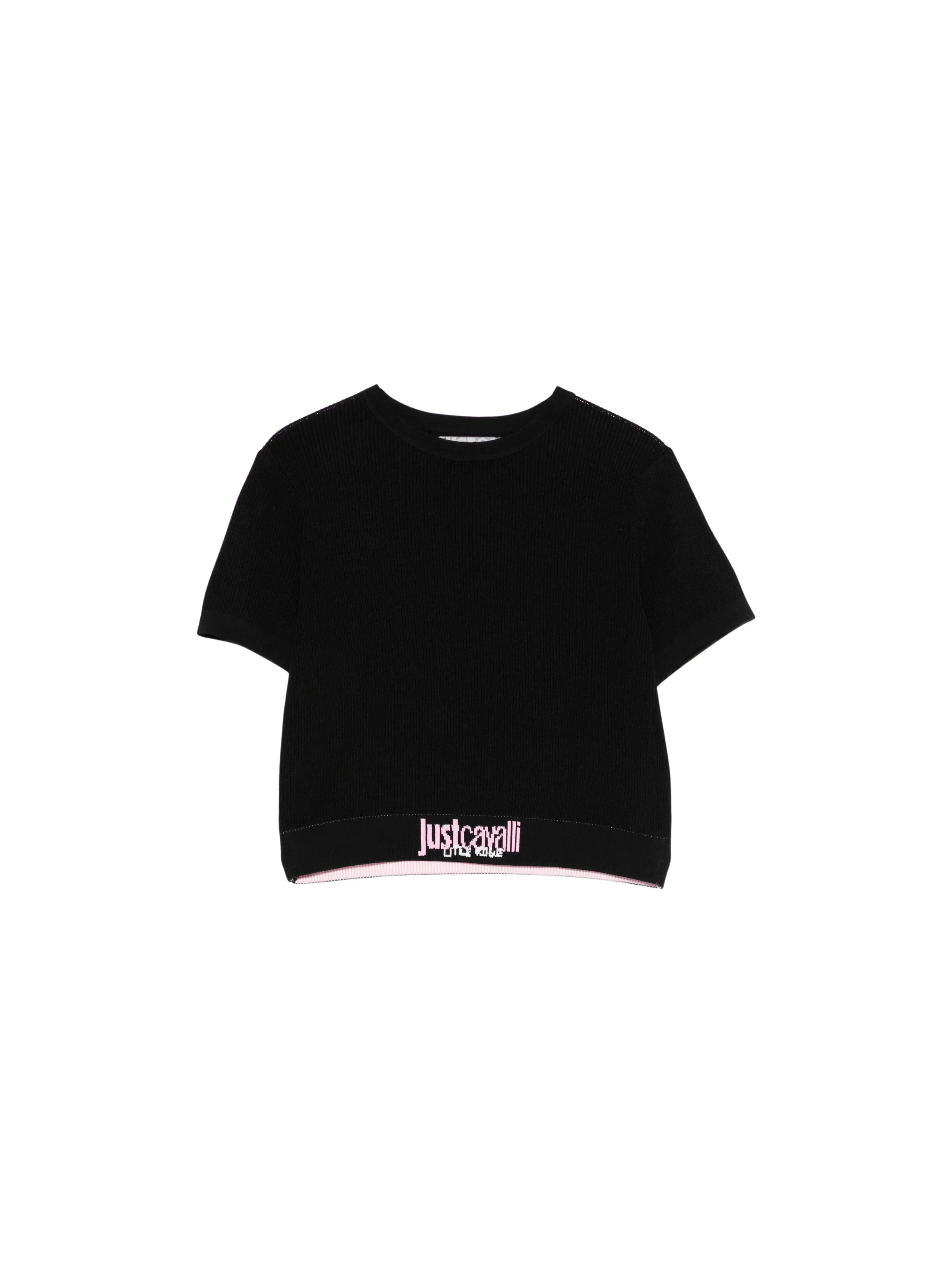T-Shirt Just Cavalli nera con ricamo rosa logo