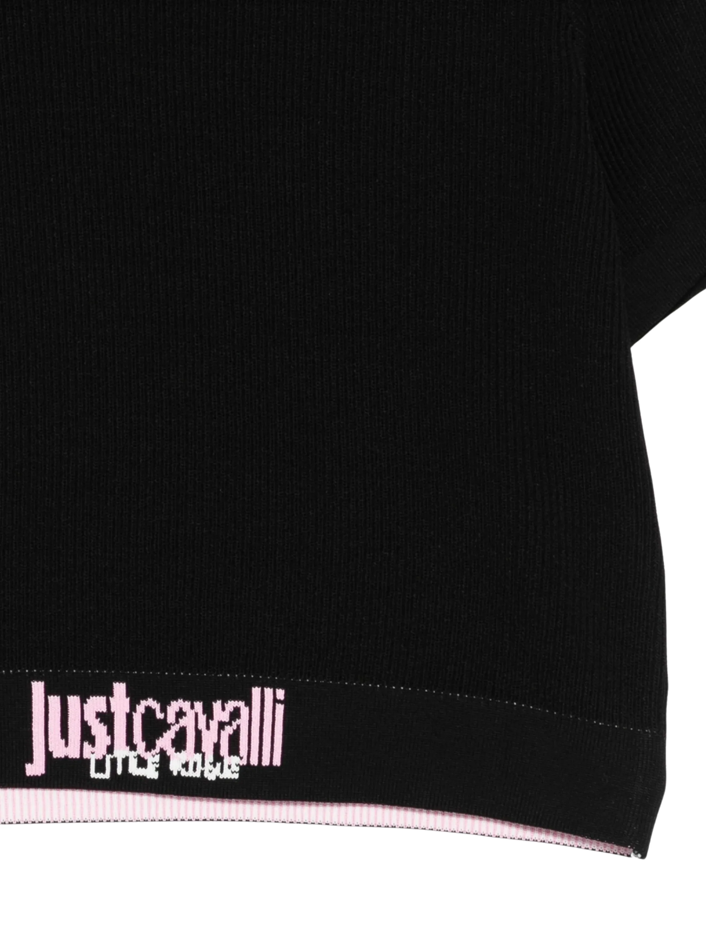 T-Shirt Just Cavalli nera con ricamo rosa logo - Image 3
